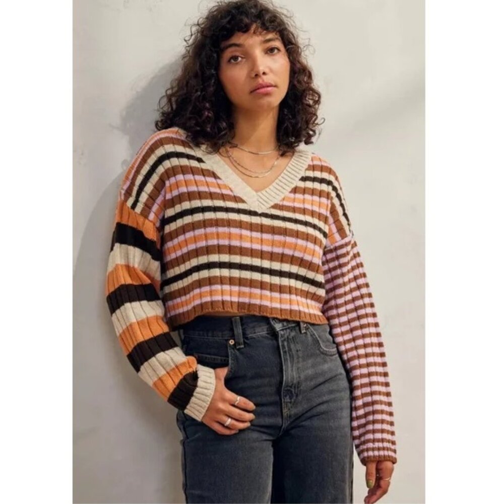 BDG Urban Outfitters Oversized Cropped Multicolored Boxy Striped Sweater Size XS